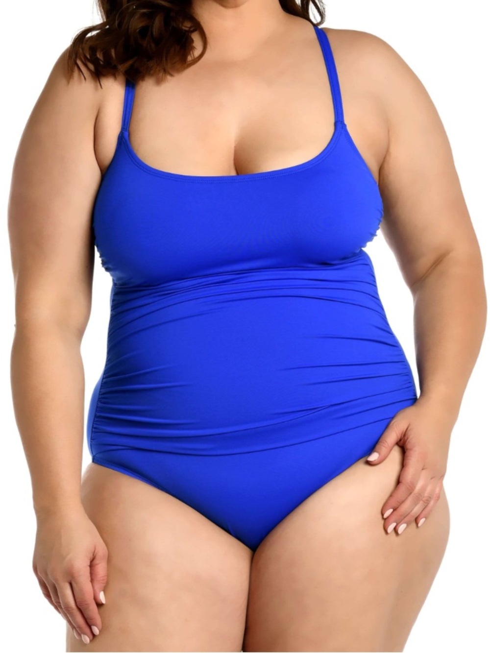 LA BLANCA Island Goddess Lingerie One-Piece Swimsuit adjustable straps blue 22W